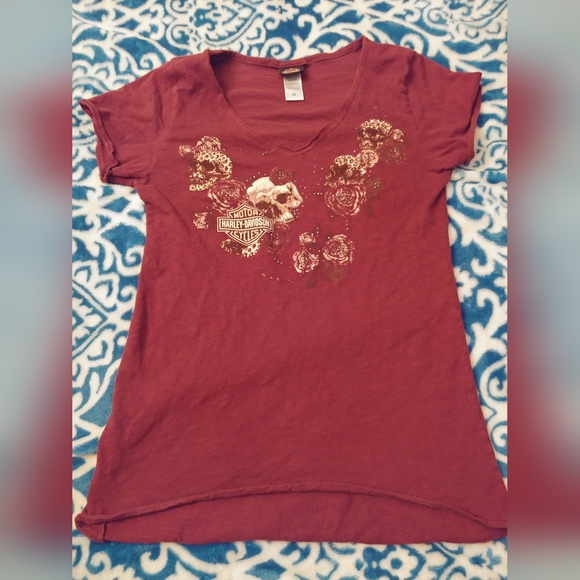 Harley Davison skull t-shirt. Med. Red-orange. - Picture 1 of 4